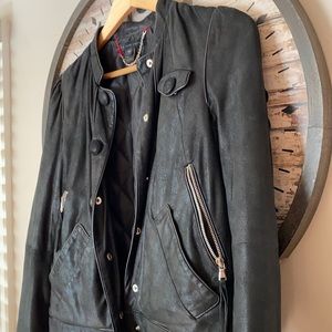 Marc Jacobs black leather bomber jacket.